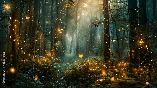 Fantasy firefly lights in the magical forest © Anas