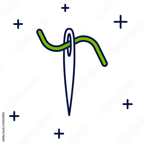 Filled outline Needle for sewing with thread icon isolated on white background. Tailor symbol. Textile sew up craft sign. Embroidery tool. Vector