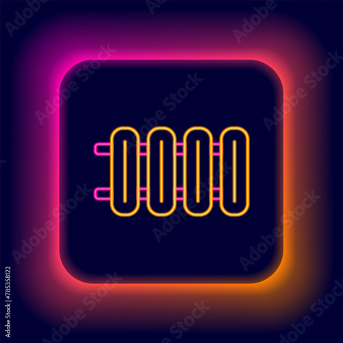 Glowing neon line Heating radiator icon isolated on black background. Colorful outline concept. Vector