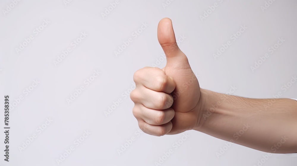 Thumb up gesture. Hand on isolated background.
