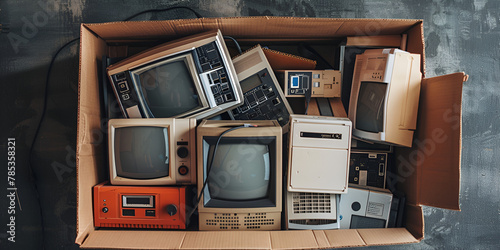 Retro Technology Collection in Cardboard Box photo