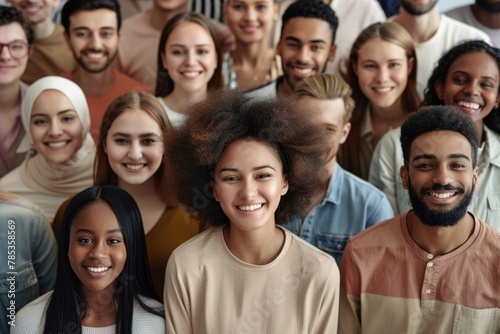 Large group of multiethnic people smiling  diverse crowd portrait.