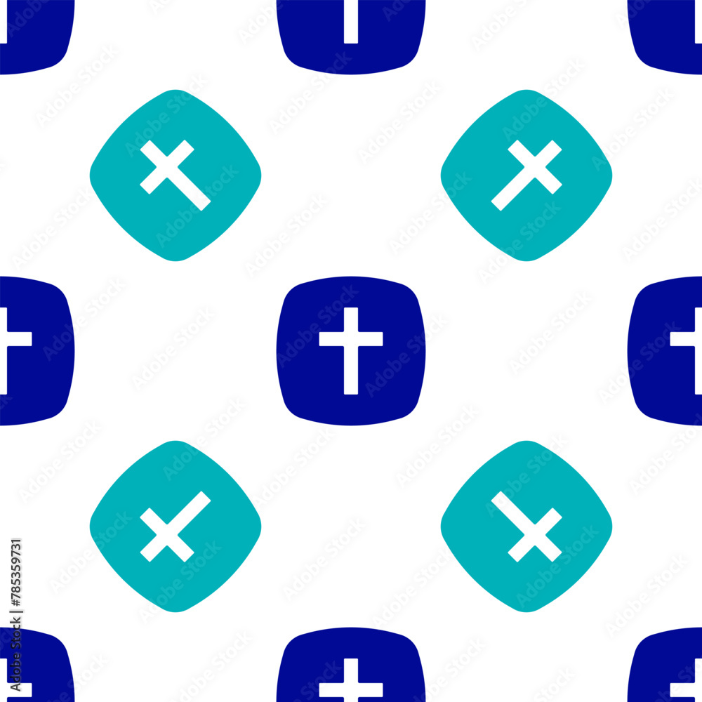 Blue Christian cross icon isolated seamless pattern on white background. Church cross. Vector Blue Christian cross icon isolated seamless pattern on white background. Church cross. Vector