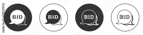 Black Bid icon isolated on white background. Auction bidding. Sale and buyers. Circle button. Vector