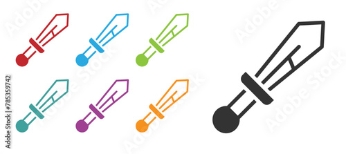 Black Medieval sword icon isolated on white background. Medieval weapon. Set icons colorful. Vector