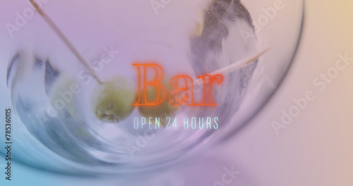 Image of bar text over cocktail