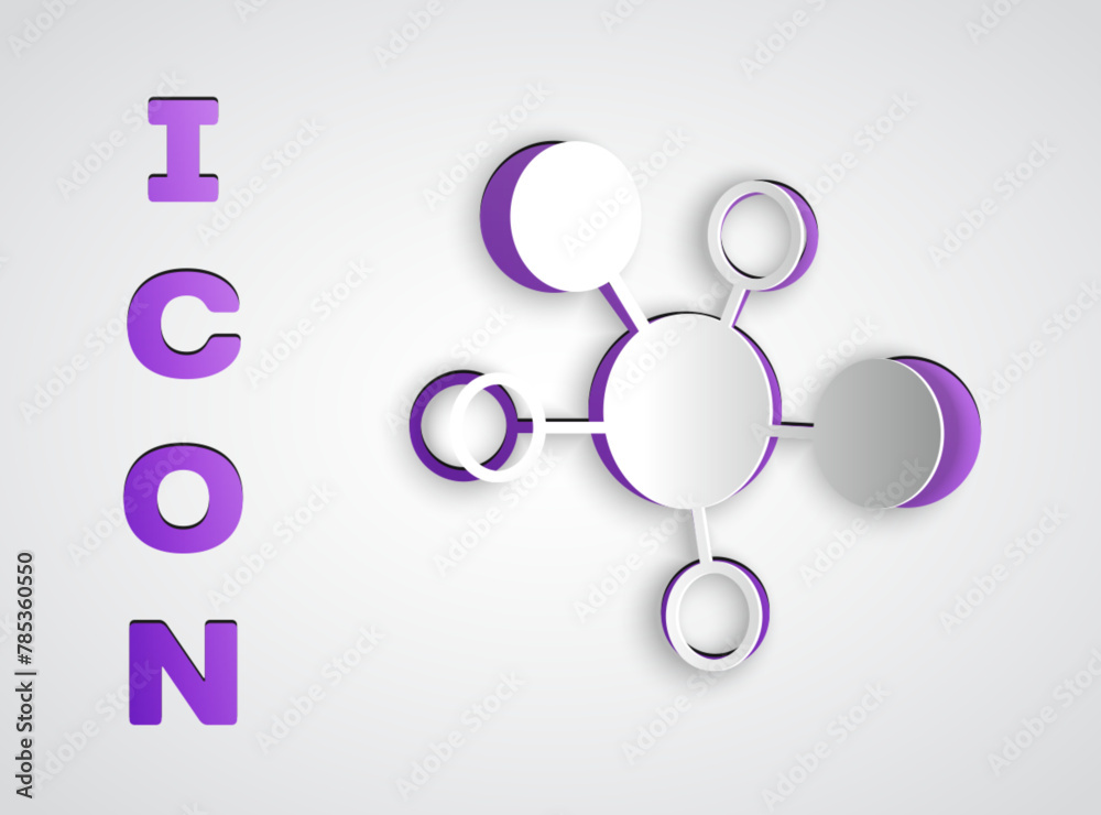 Paper cut Mind map infographic icon isolated on grey background. Paper art style. Vector Paper cut Mind map infographic icon isolated on grey background. Paper art style. Vector