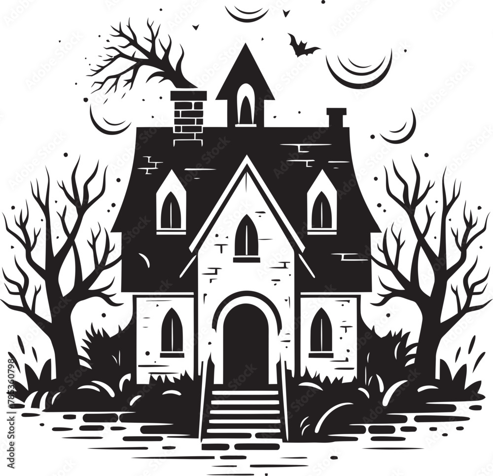 Ghostly Manor Vector Illustration for Halloween Decor