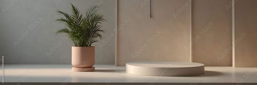white podium on marble table and bokeh light green background. 3d render