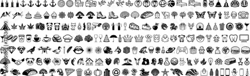 200 outline and solid icons set. Business, finance, nature, family, sport, music, interface, party and more icons on white background. Vector isolated elements. photo
