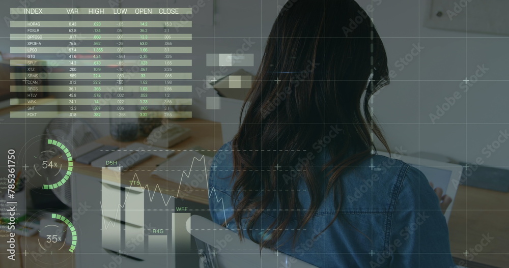 Image of financial data processing over diverse business people Image of financial data processing over diverse business people