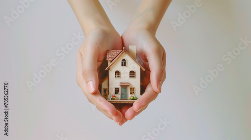 female hands holding a mini house 