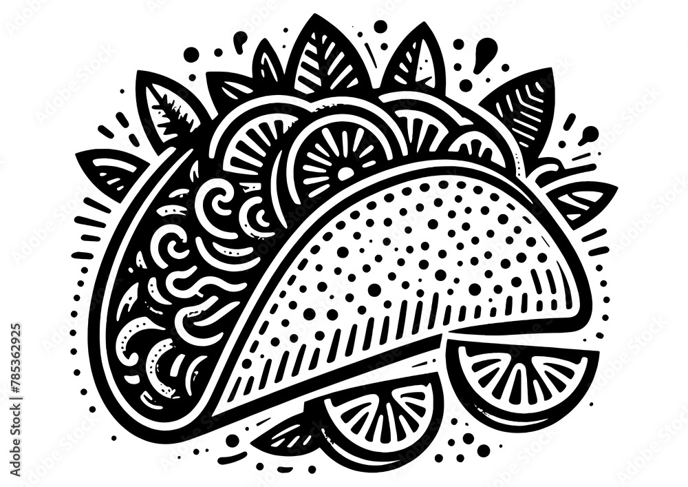 Mexican Cuisine Taco engraving sketch PNG Mexican Cuisine Taco engraving sketch PNG