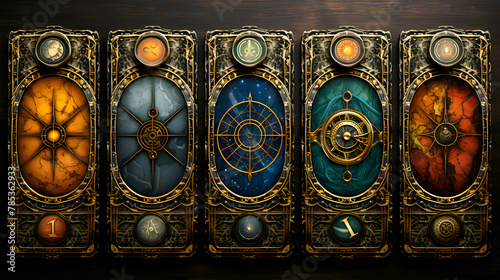 3D render of a set of tarot cards on a wooden background