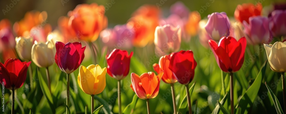 Fototapeta premium Vivid tulips field in full bloom