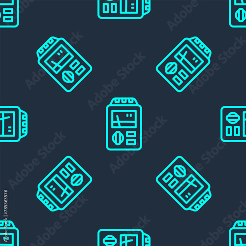 Green line Dosimeter for measuring radiation icon isolated seamless pattern on blue background. Gamma radiation personal dosimeter. Vector