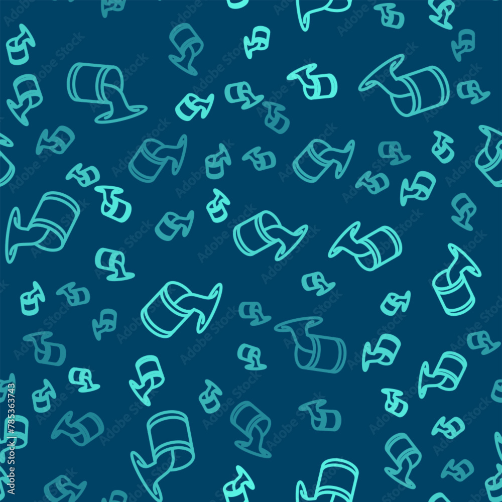 Green line Paint bucket icon isolated seamless pattern on blue background. Vector Green line Paint bucket icon isolated seamless pattern on blue background. Vector