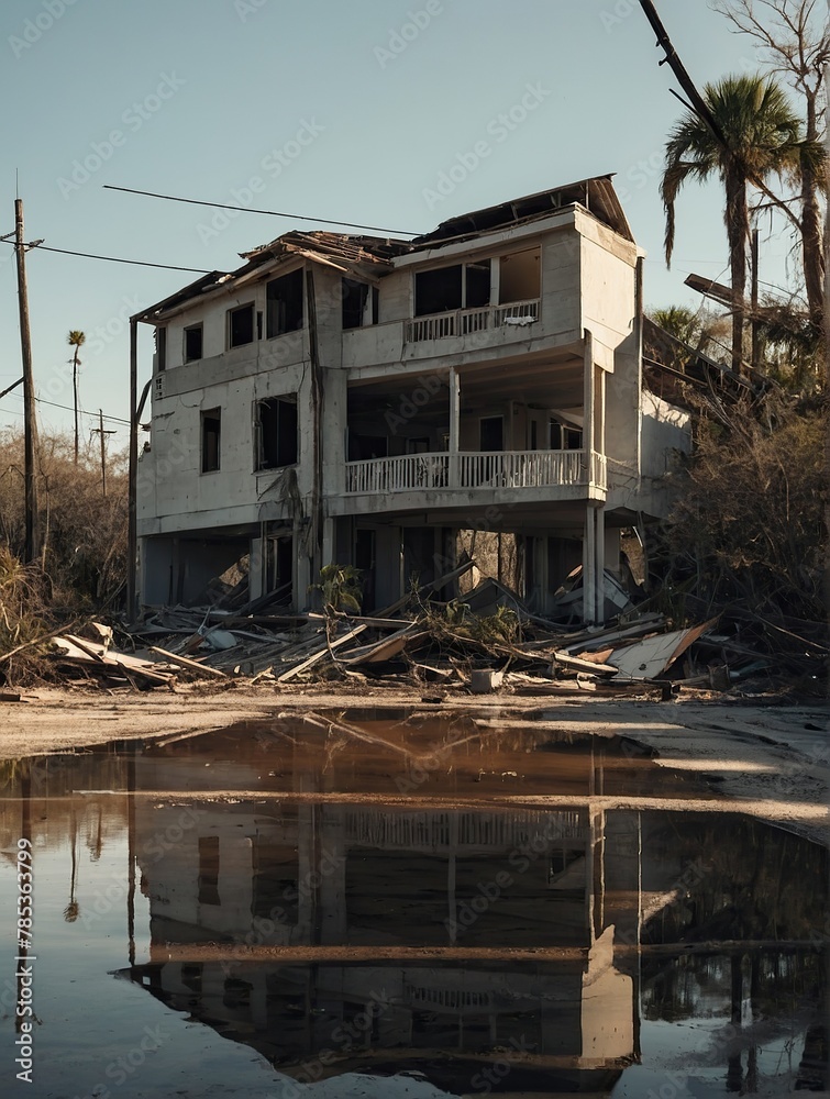 Fototapeta premium Destroyed homes and infrastructure after the hurricane passes