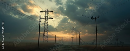 Power lines in a dramatic sunset sky © Juraj