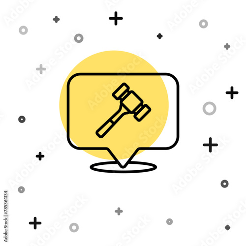 Black line Auction hammer icon isolated on white background. Gavel - hammer of judge or auctioneer. Bidding process, deal done. Auction bidding. Random dynamic shapes. Vector