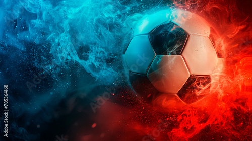Soccer wallpaper with a ball in front of a blue and red wall photo