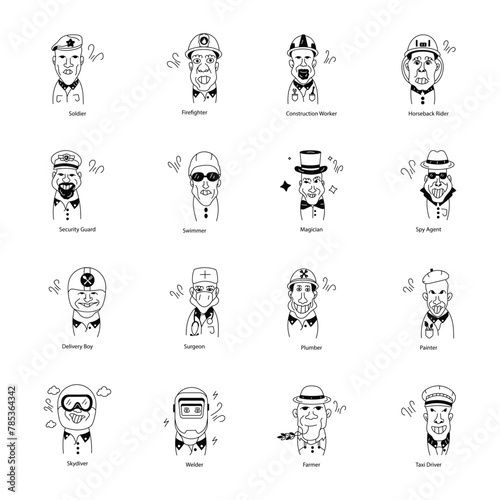 Collection of Funny Characters Doodle Icons