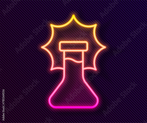 Glowing neon line Chemical experiment, explosion in the flask icon isolated on black background. Chemical explosion in a test tube. Vector