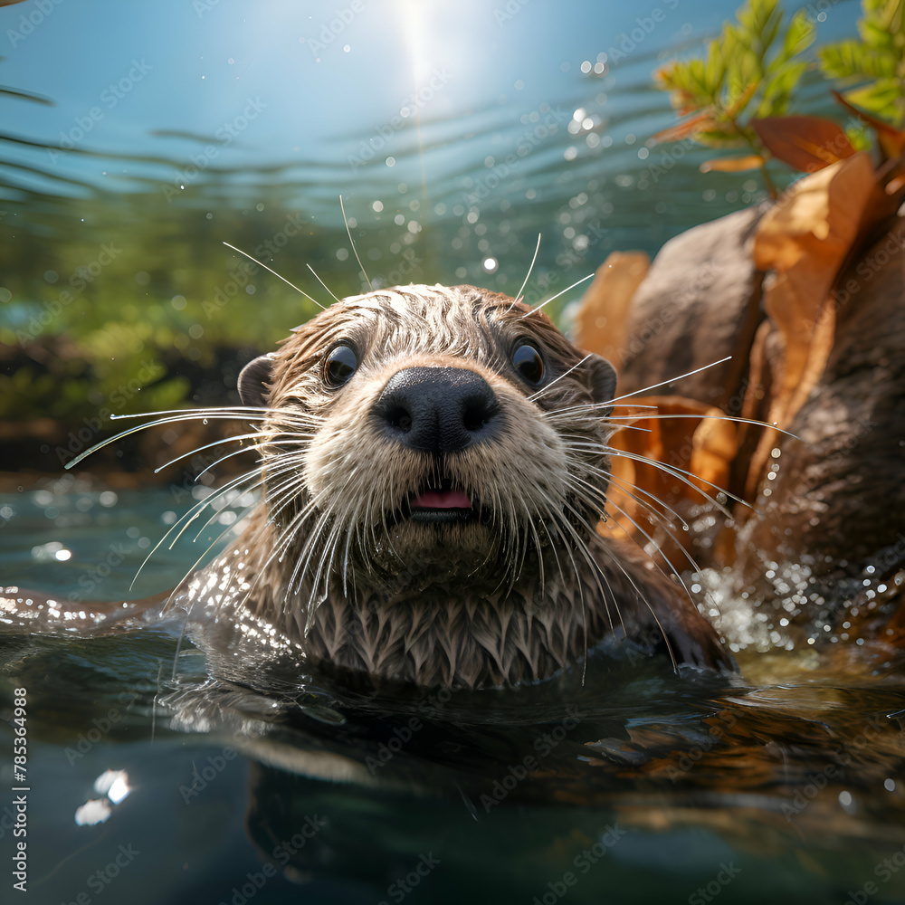Portrait of an Asian smallclawed otter swimming in the water Portrait of an Asian smallclawed otter swimming in the water