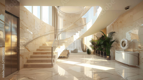 Interior design of modern entrance hall with staircase