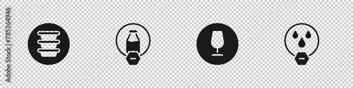 Set Bowl, Lactose free, Fragile broken glass and Water drop forbidden icon. Vector