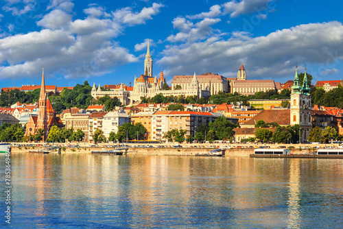 City summer landscape - view of the Buda Castle, palace complex on Castle Hill over the Danube river in Budapest, Hungary