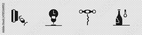 Set Wine tasting, degustation, time, corkscrew and temperature icon. Vector