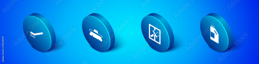 Set Isometric Brush for cleaning, Rubber cleaner windows, Bottle agent and icon. Vector Set Isometric Brush for cleaning, Rubber cleaner windows, Bottle agent and icon. Vector