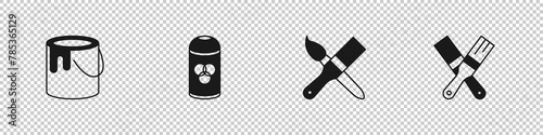 Set Paint bucket, spray can, brush and icon. Vector