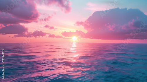 Beautiful sunset over the sea with the sky in pink and blue colors. © Zhenrui