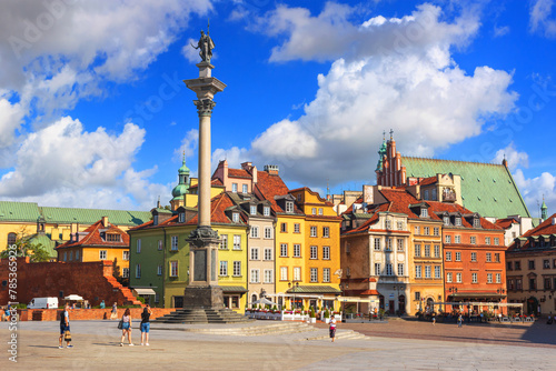Cityscape - view of Castle Square with Sigismund's Column in the Old Town of Warsaw, Poland