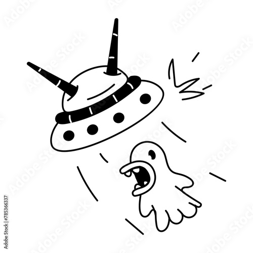Check out doodle icon of alien abduction 