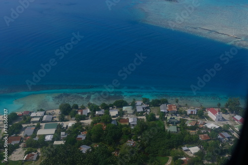 An aerial view of the lagoon of Rangiroa. French Polynesia - November 9, 2022. 