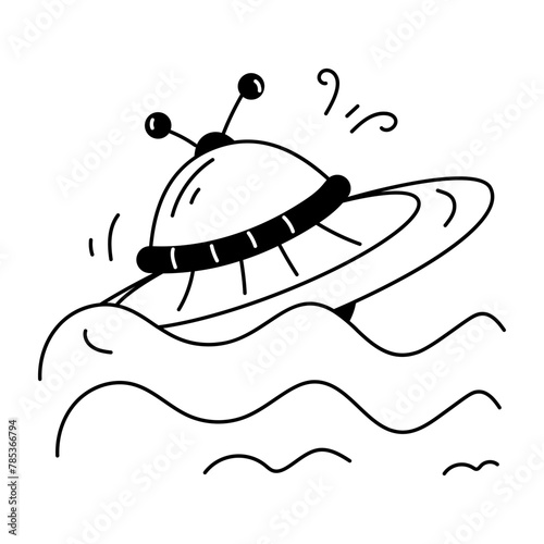 Premium doodle icon of a drowning ufo 