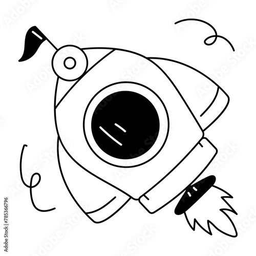 Editable doodle icon of a rocket 