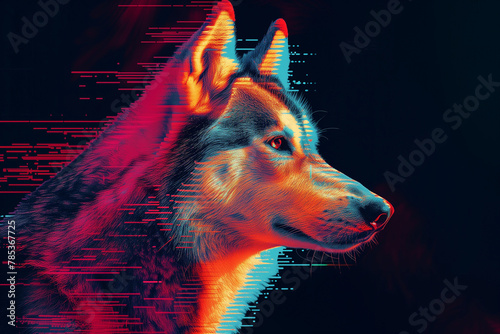 Husky with glitch lines
