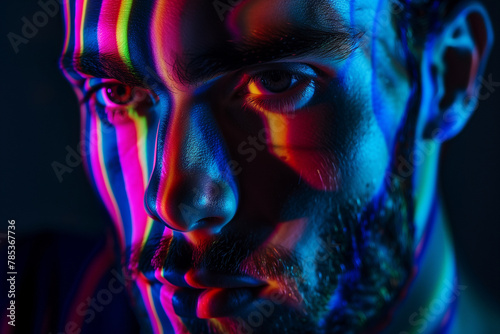 Handsome man portrait with neon lights
