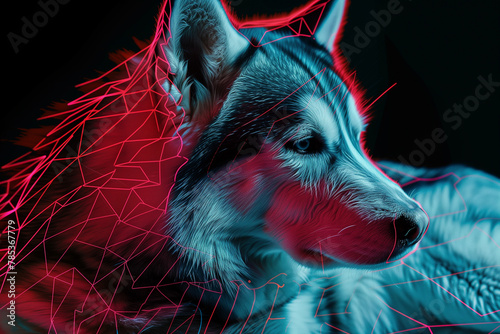 Digital lines of husky dog