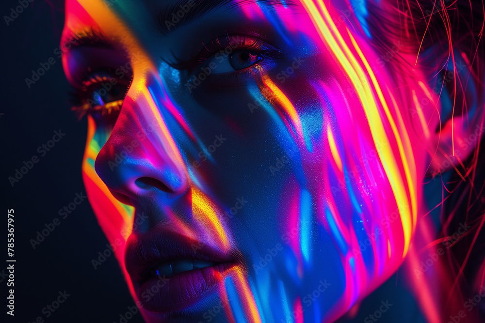 Female portrait with bright light lines Female portrait with bright light lines