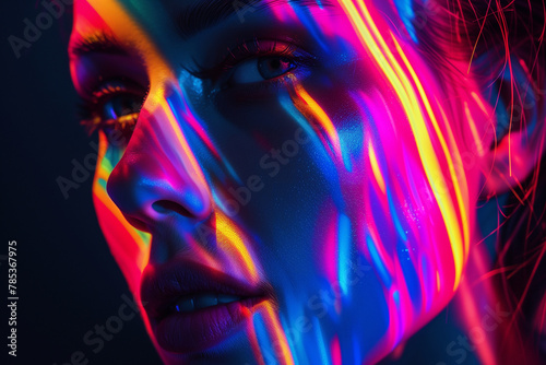Female portrait with bright light lines