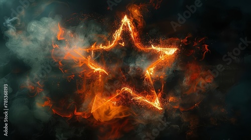 fantasy pentagram star engulfed in flames smoke and mist spooky witchcraft horror symbol dark ethereal nightmare concept art digital painting