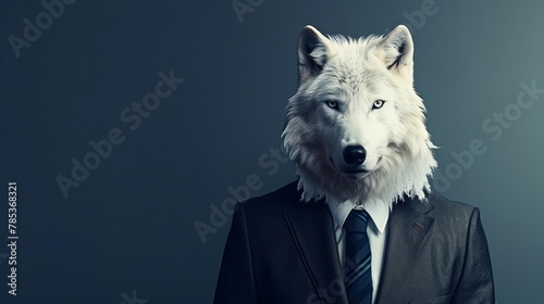 fashionable white wolf in elegant suit and tie anthropomorphic animal portrait