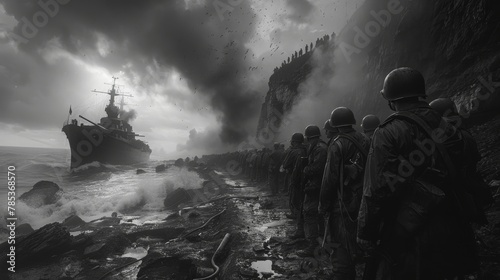 The anniversary of the Allied landings in Normandy. The landing of the Allied troops. Military actions photo
