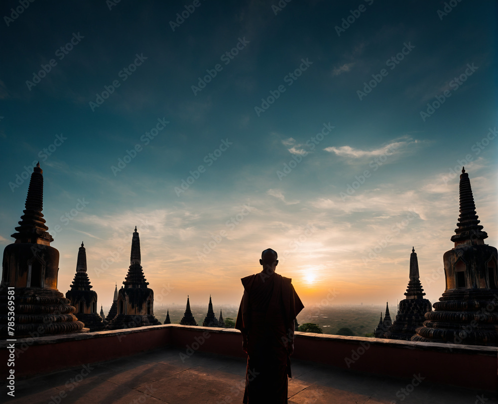 Obraz premium silhouette of monk in the sunset