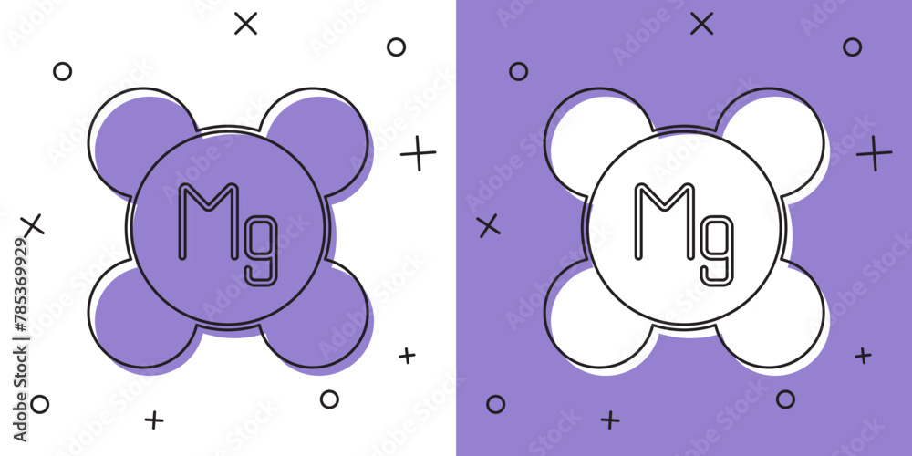 Set Magnesium chemical element icon isolated on isolated on white and purple background. Vector